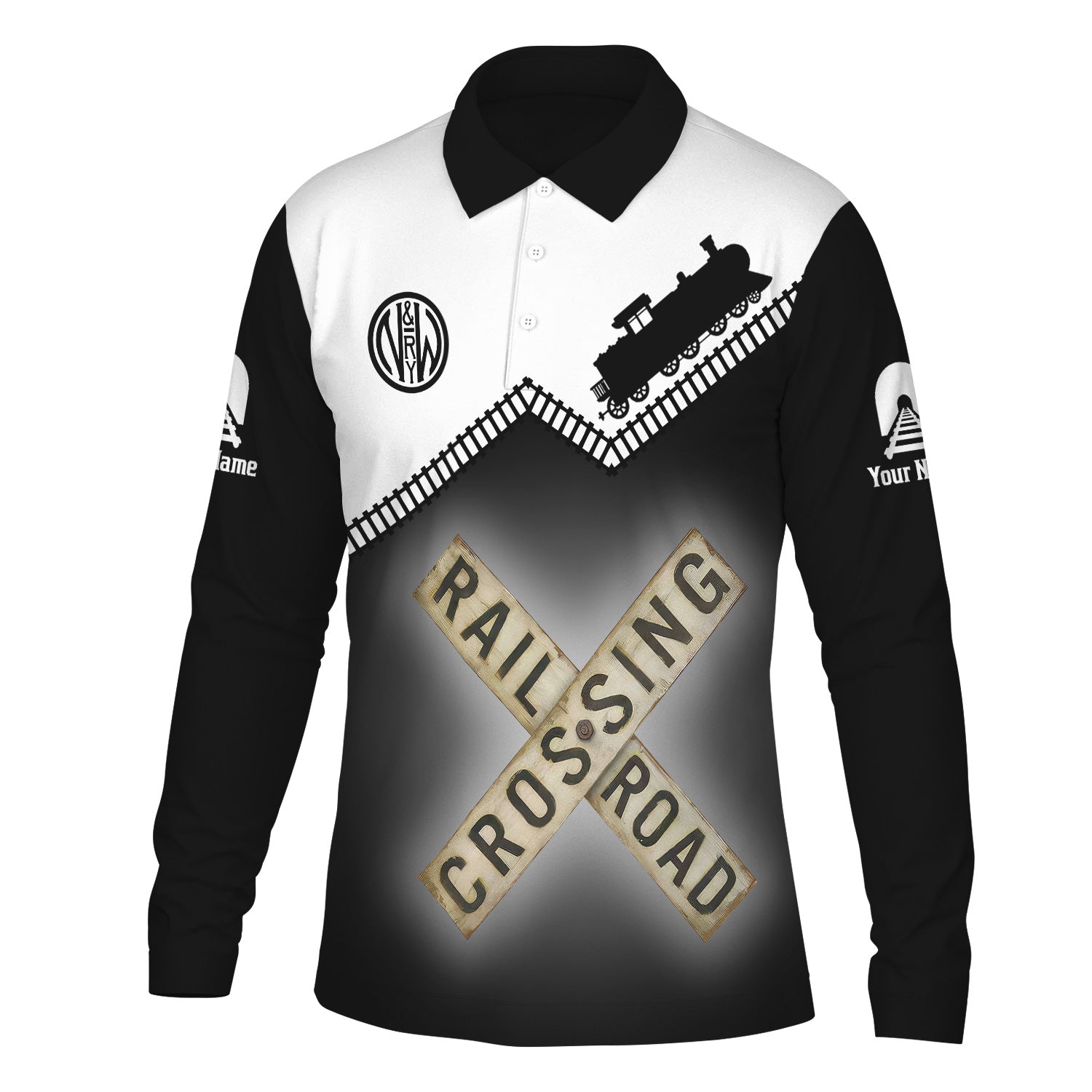Railspirit Custom Name Norfolk and Western Railway Long Sleeve Polo Shirt Railroad Crossing N&W Printed Train Track Shirt