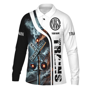 Railspirit Custom Name Norfolk and Western Railway Long Sleeve Polo Shirt Railroad Crossing Sign N&W Printed Shirt