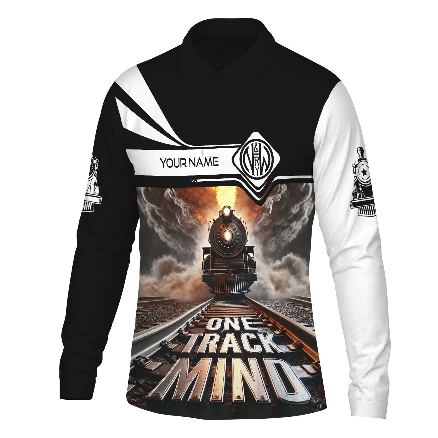Railspirit Personalized Norfolk and Western Railway Long Sleeve Polo Shirt One Track Mind N&W Train Printed Shirt