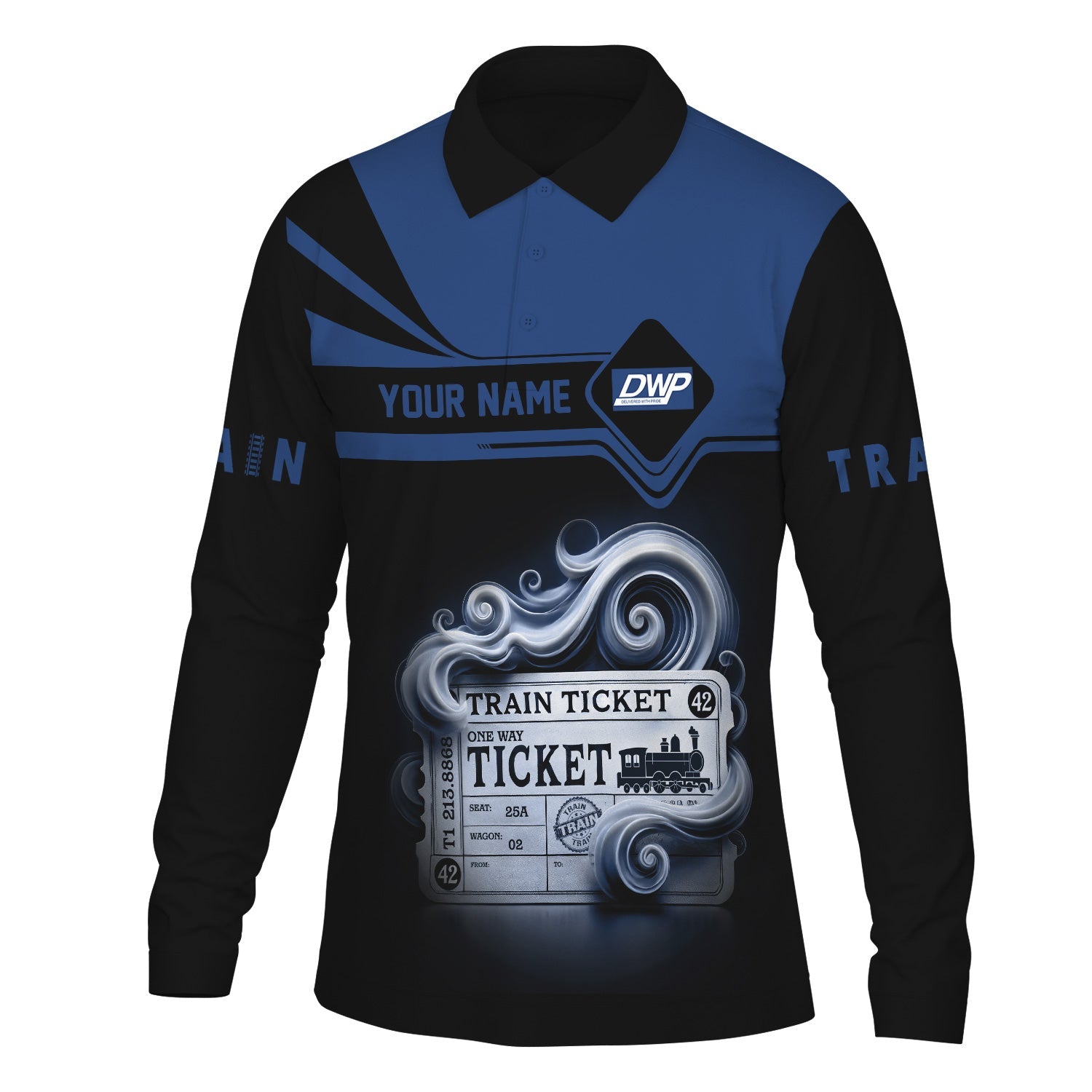 Railspirit Custom Name Duluth, Winnipeg and Pacific Railway Long Sleeve Polo Shirt Train Ticket Printed Shirt