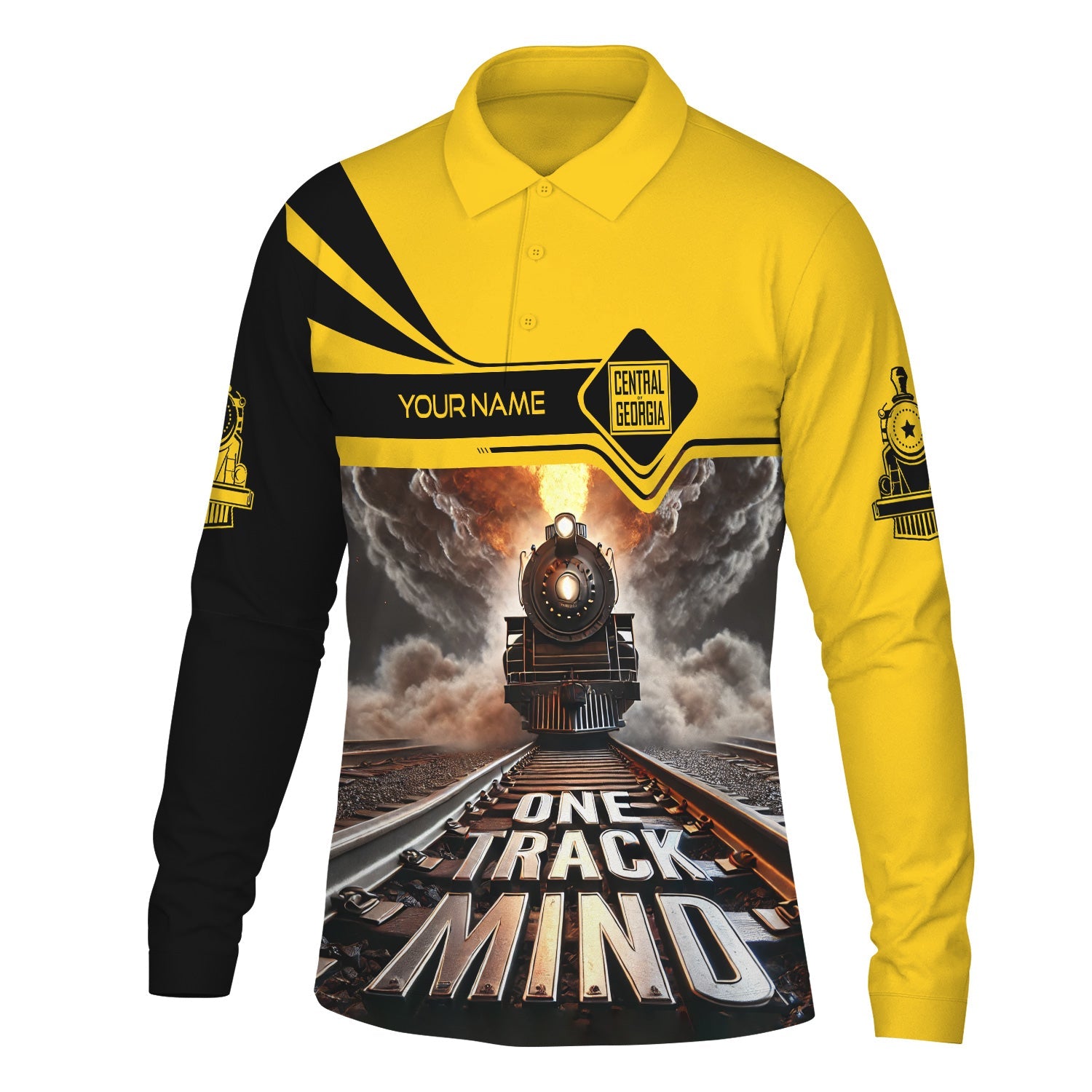 Railspirit Personalized Central of Georgia Railway Long Sleeve Polo Shirt One Track Mind Train Printed Shirt