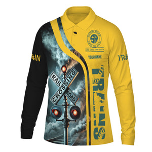 Railspirit Custom Name Southern Railway U.S Long Sleeve Polo Shirt Railroad Crossing Sign SOU Printed Shirt
