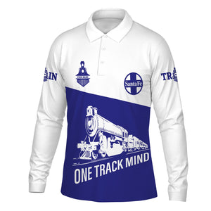 Railspirit Custom Name Santa Fe Railway Long Sleeve Polo Shirt One Track Mind Atchison, Topeka and Santa Fe Railway Printed Shirt