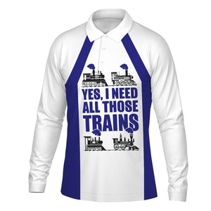 Railspirit Custom Name Santa Fe Railway Long Sleeve Polo Shirt Yes I Need All Those Train Atchison, Topeka and Santa Fe Railway Printed Shirt