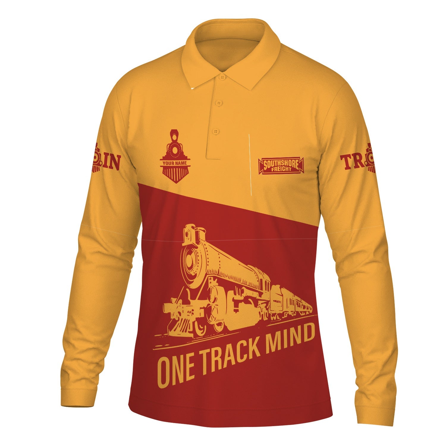 Railspirit Custom Name Chicago South Shore and South Bend Railroad Long Sleeve Polo Shirt One Track Mind Printed Shirt