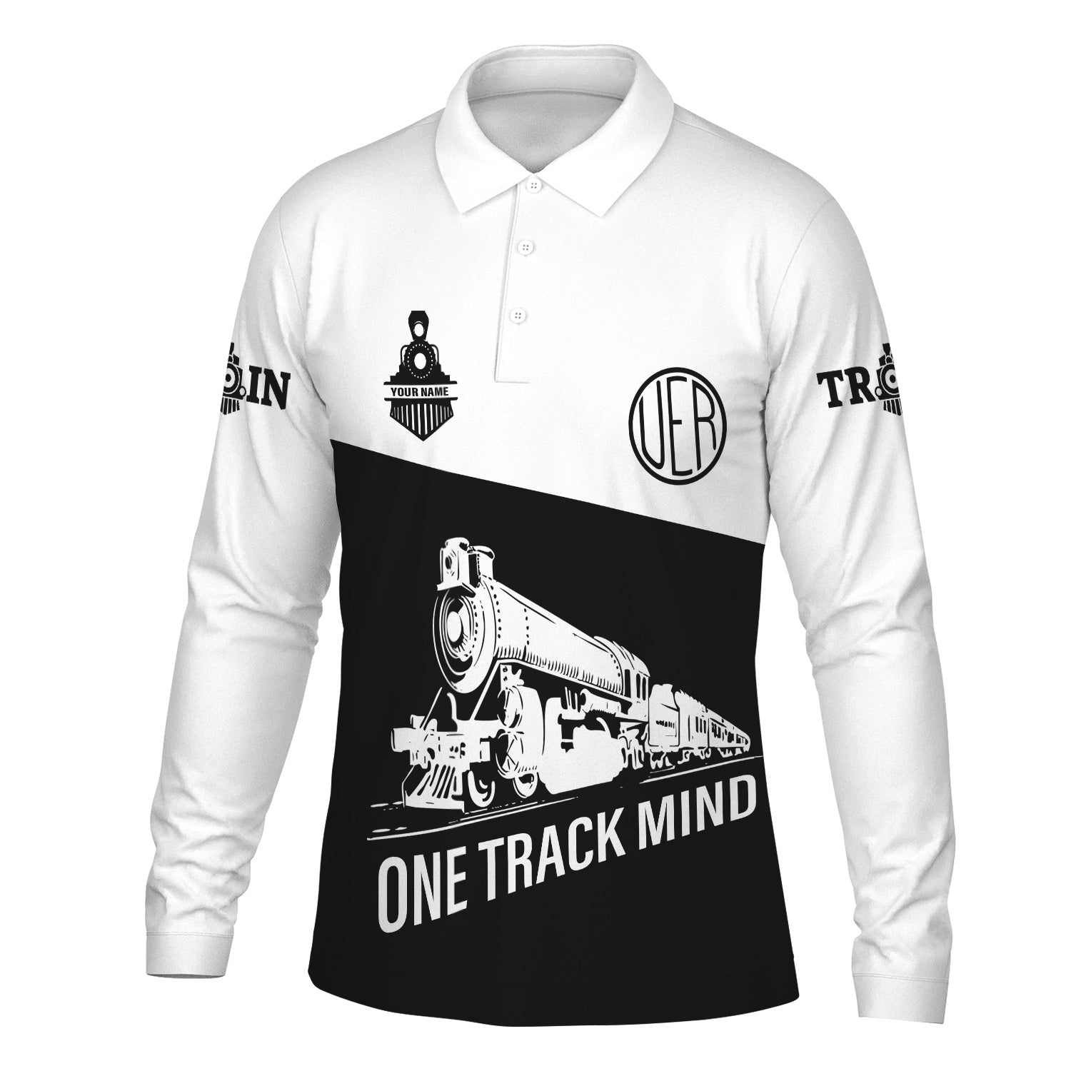 Railspirit Custom Name Union Electric Railway Long Sleeve Polo Shirt One Track Mind Printed Shirt