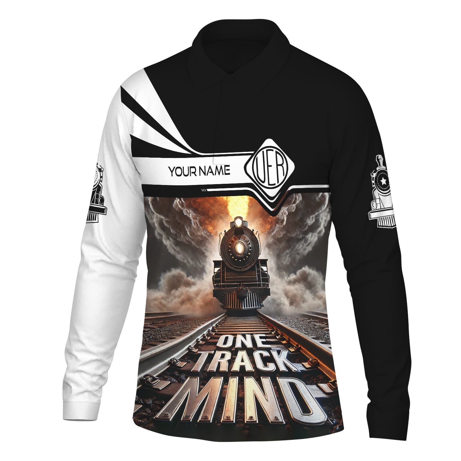 Railspirit Personalized Union Electric Railway Long Sleeve Polo Shirt One Track Mind Train Printed Shirt