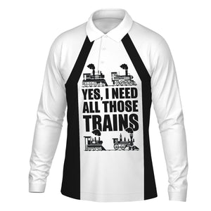 Railspirit Custom Name Union Electric Railway Long Sleeve Polo Shirt Yes I Need All Those Train Printed Shirt