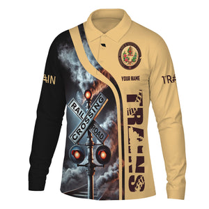 Railspirit Custom Name London, Midland and Scottish Railway Long Sleeve Polo Shirt Railroad Crossing Sign Printed Shirt