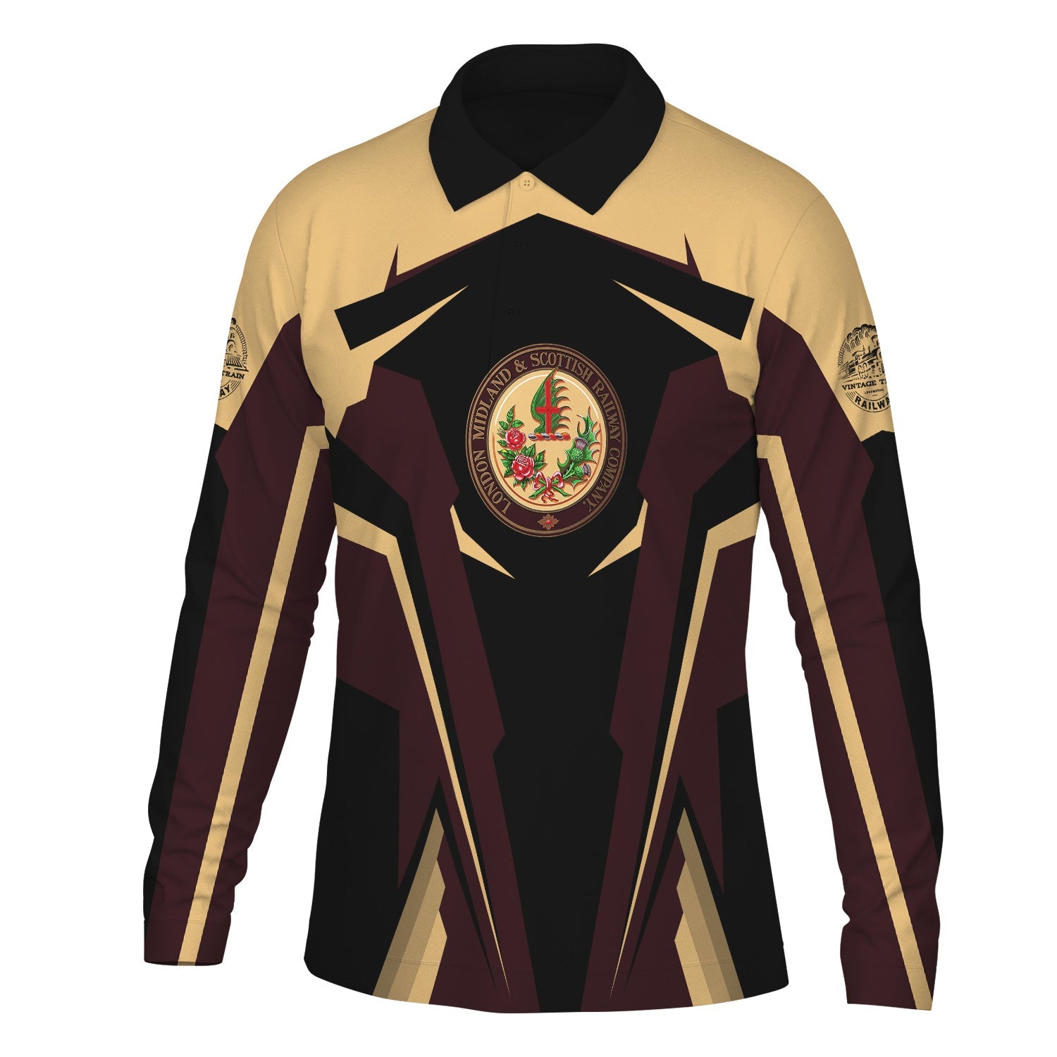 Railspirit Personalized London, Midland and Scottish Railway Long Sleeve Polo Shirt Strong Line Train Long Sleeve Polo Shirt Gift Idea For Train Lover