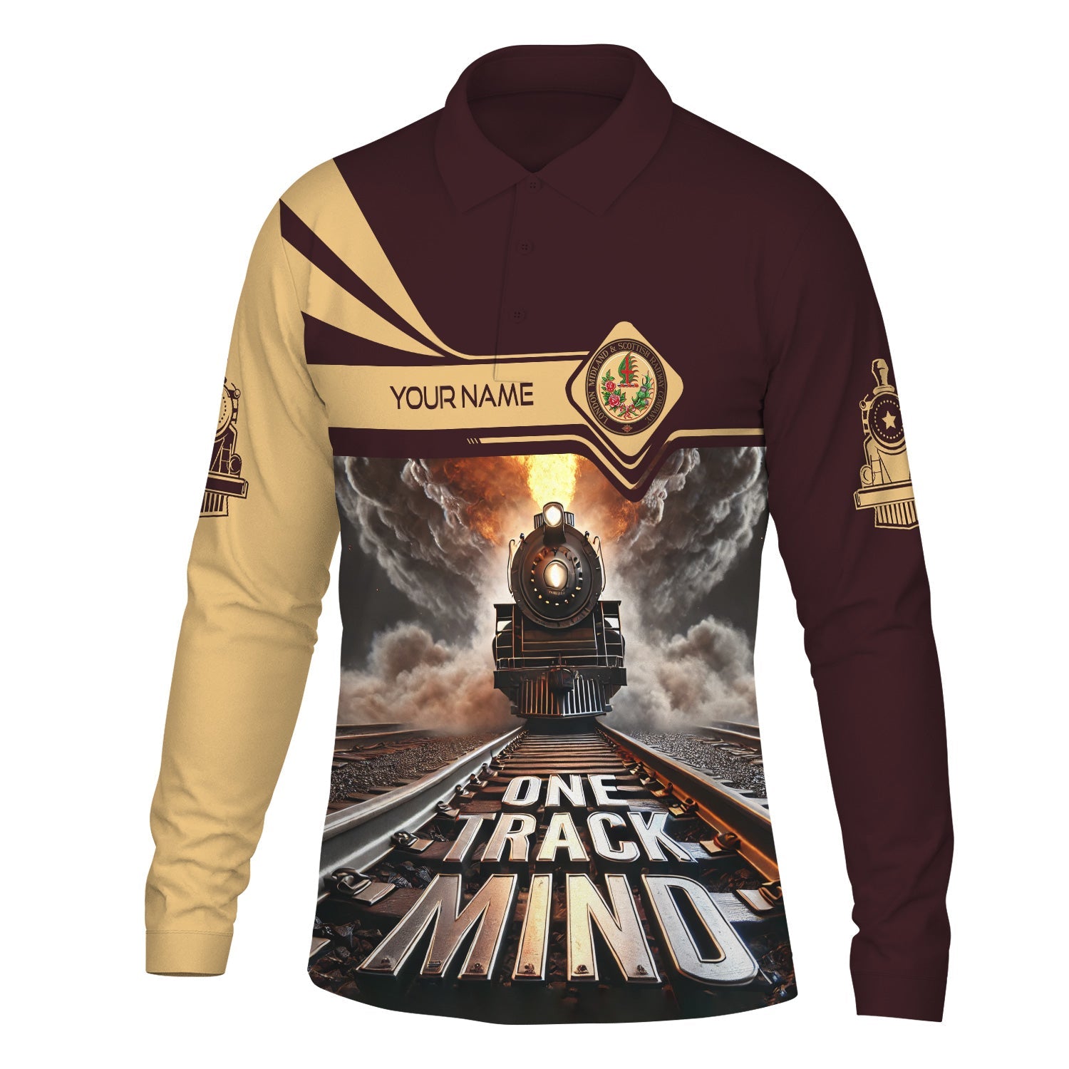 Railspirit Personalized London, Midland and Scottish Railway Long Sleeve Polo Shirt One Track Mind Train Printed Shirt