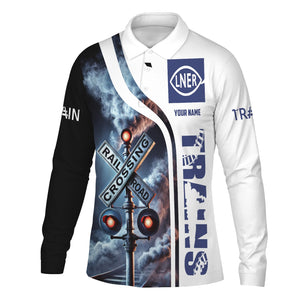 Railspirit Custom Name London and North Eastern Railway Long Sleeve Polo Shirt Railroad Crossing Sign Printed Shirt