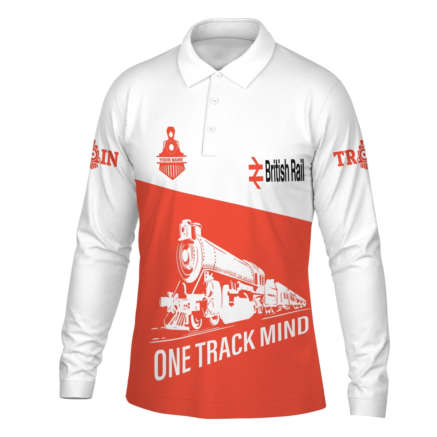 Railspirit Custom Name Bristish Railway Long Sleeve Polo Shirt One Track Mind Printed Shirt