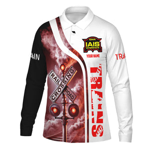 Railspirit Custom Name Iowa Interstate Railroad Long Sleeve Polo Shirt Railroad Crossing Sign IAIS Printed Shirt