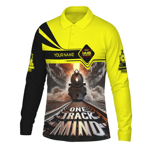 Railspirit Personalized Iowa Interstate Railroad Long Sleeve Polo Shirt One Track Mind IAIS Train Printed Shirt