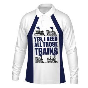 Railspirit Custom Name Jersey Central Railroad Long Sleeve Polo Shirt Yes I Need All Those Train Printed Shirt