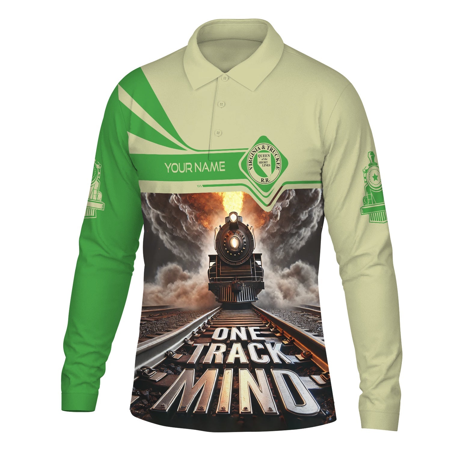 Railspirit Personalized Virginia & Truckee Railroad Long Sleeve Polo Shirt One Track Mind Train Printed Shirt