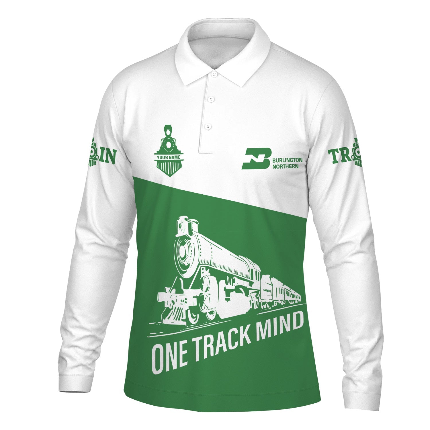Railspirit Custom Name Burlington Northern Railroad Long Sleeve Polo Shirt One Track Mind Printed Shirt