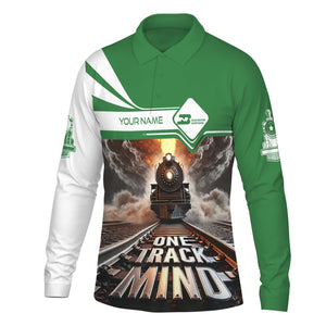 Railspirit Personalized Burlington Northern Railroad Long Sleeve Polo Shirt One Track Mind Train Printed Shirt