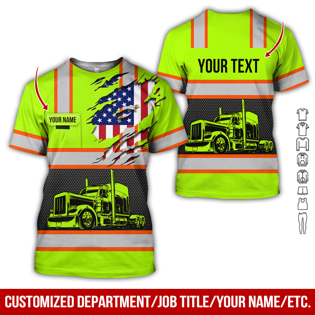 Custom Text Truck Driver Uniform, Personalized Work Shirt, 3D Printed Pocket