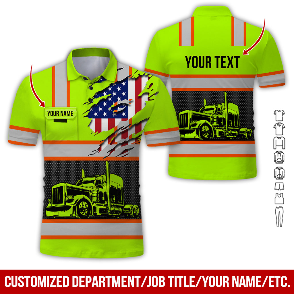 Custom Text Truck Driver Uniform, Personalized Work Shirt, 3D Printed Pocket