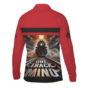 Railspirit Personalized Pacific Electric Railroad Long Sleeve Polo Shirt One Track Mind Train Printed Shirt