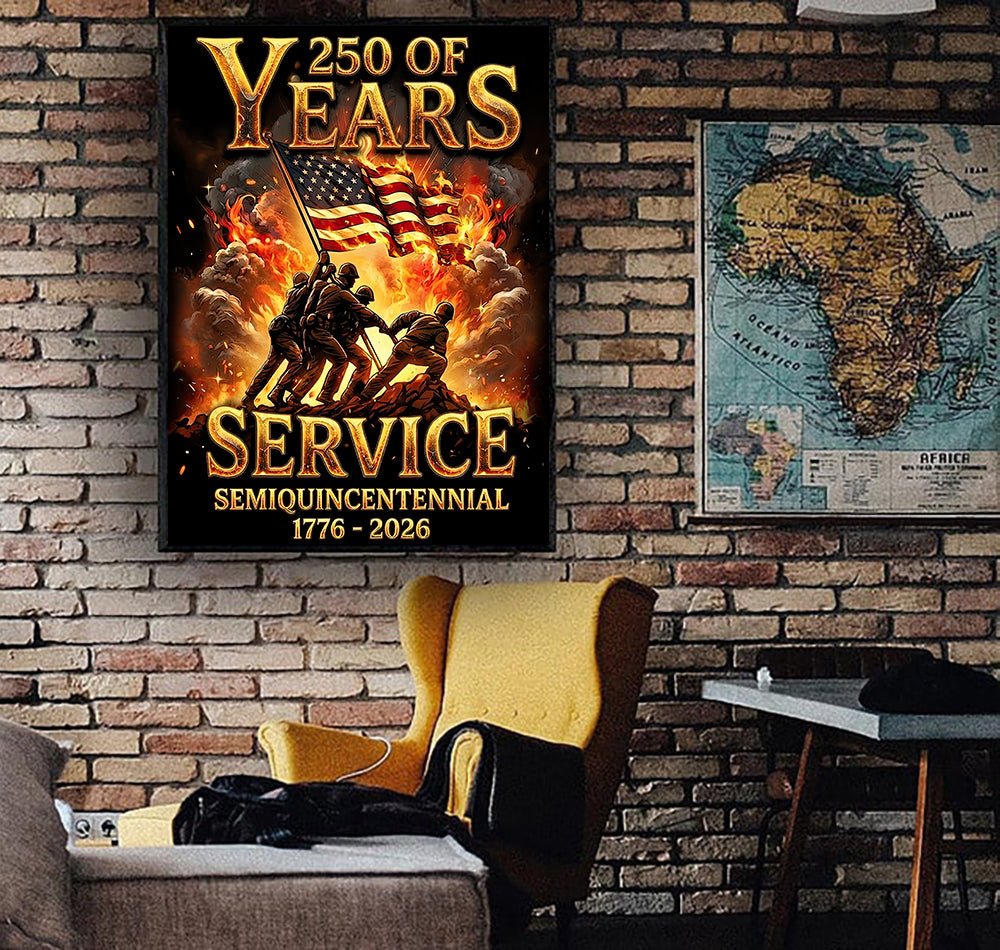 250 Years of Service Wall Art Canvas, USA 1776–2026 Patriotic Poster, Semiquincentennial American Military Decor