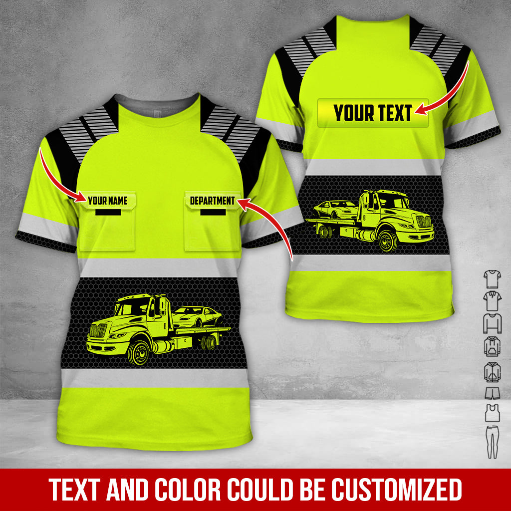 Custom Name Love Tow Truck Shirt, 3D Printed Pocket Design, Perfect Gift For Husband Or Dad Who Spends Life On The Road