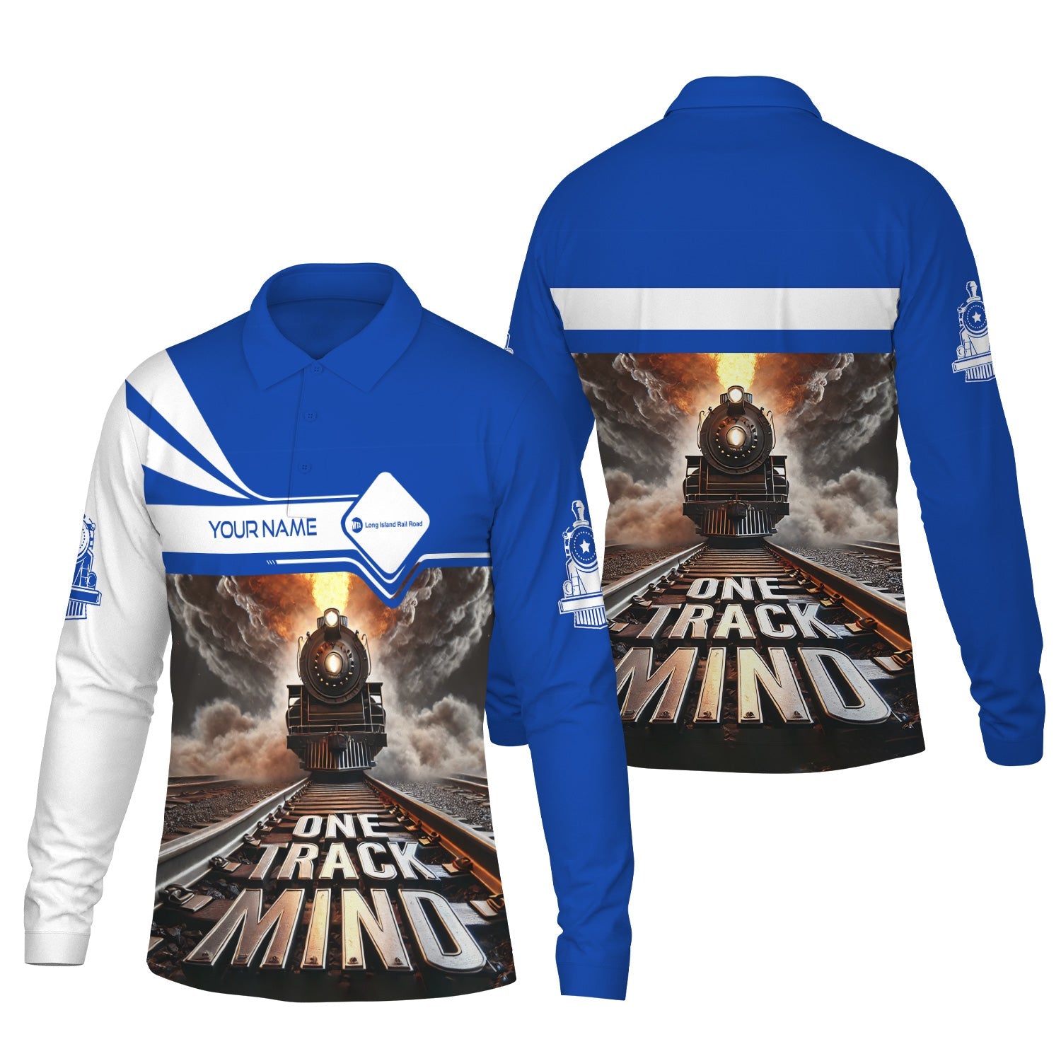 Railspirit Personalized Long Island Railroad Long Sleeve Polo Shirt One Track Mind Train Printed Shirt