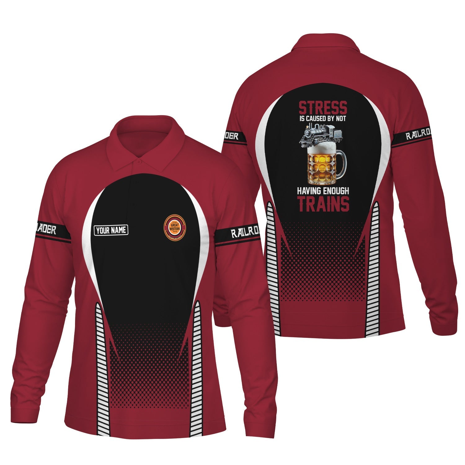 Railspirit Personalized Chicago Great Western Railroad Long Sleeve Polo Shirt Train Long Sleeve Polo Shirt Gift Idea For Train Lover