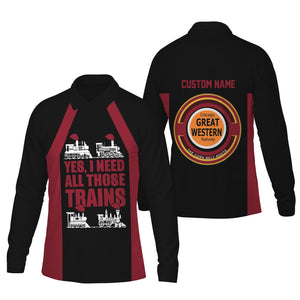 Railspirit Custom Name Chicago Great Western Railroad Long Sleeve Polo Shirt Yes I Need All Those Train Printed Shirt