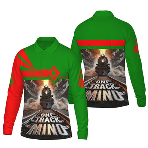 Railspirit Personalized Elgin Joliet And Eastern Railroad Long Sleeve Polo Shirt One Track Mind Train Printed Shirt