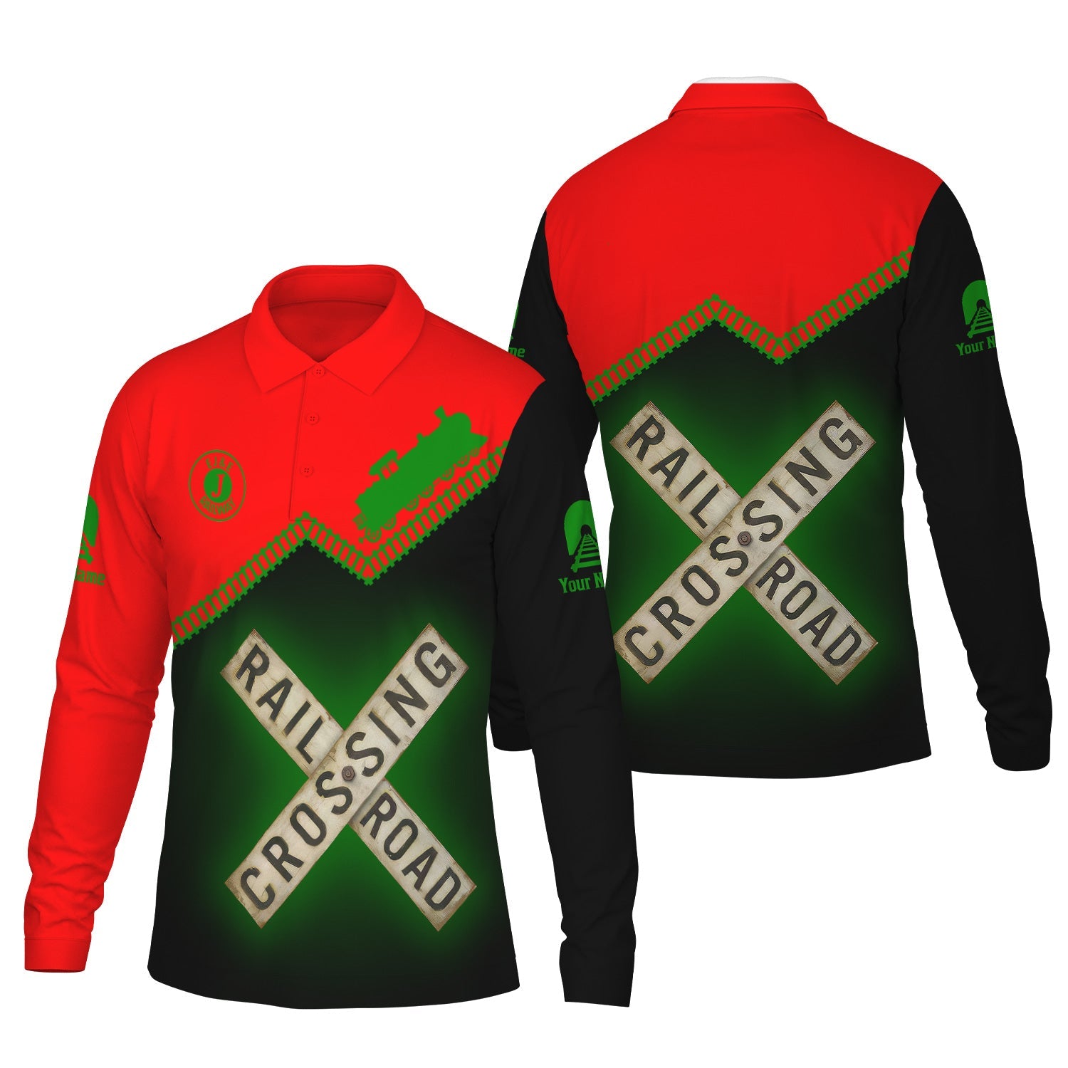 Railspirit Custom Name Elgin Joliet And Eastern Railroad Long Sleeve Polo Shirt Railroad Crossing Printed Train Track Shirt