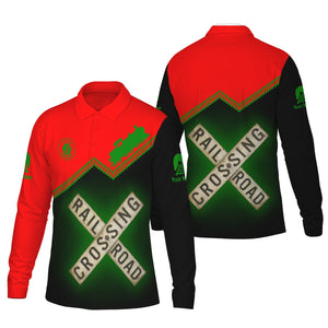 Railspirit Custom Name Elgin Joliet And Eastern Railroad Long Sleeve Polo Shirt Railroad Crossing Printed Train Track Shirt