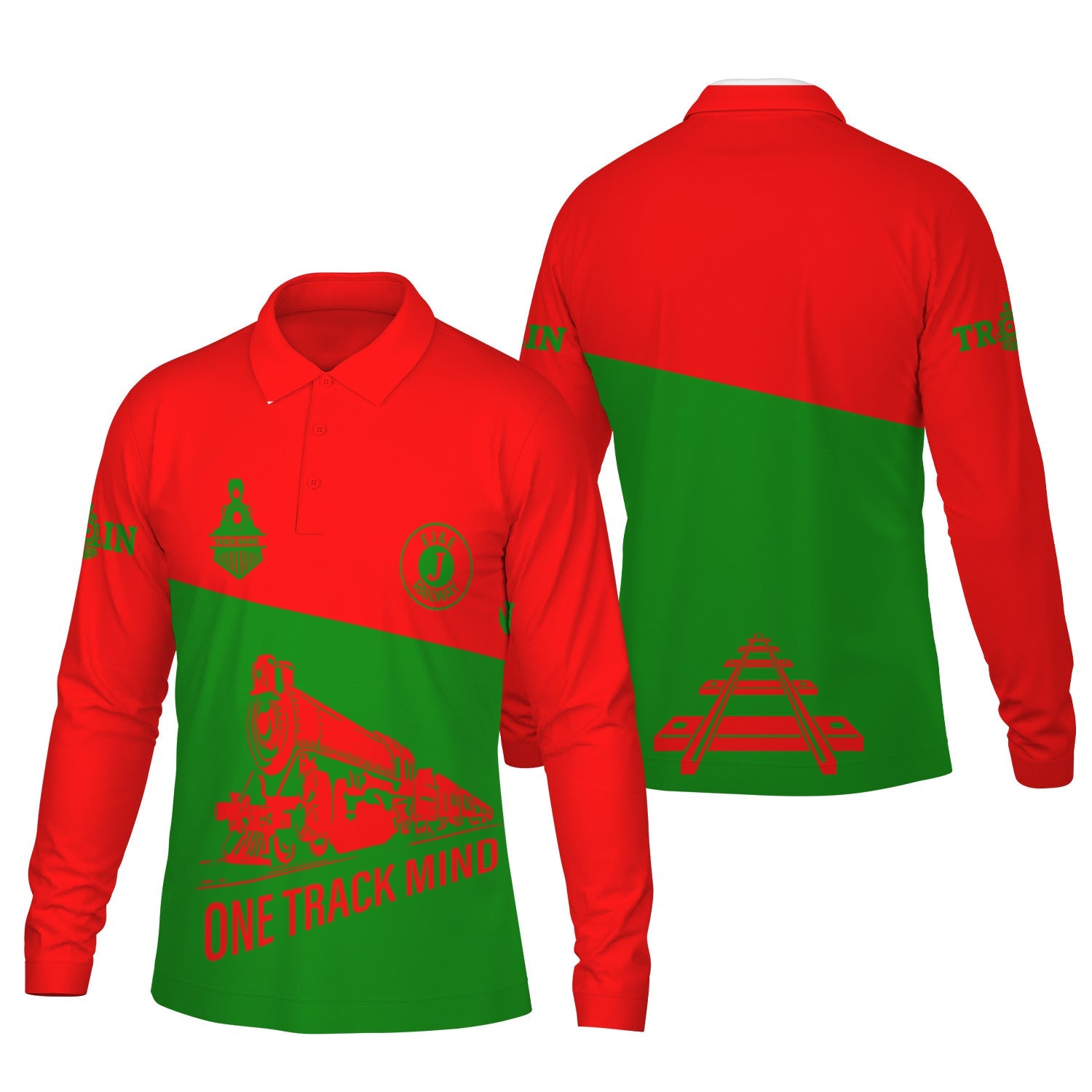 Railspirit Custom Name Elgin Joliet And Eastern Railroad Long Sleeve Polo Shirt One Track Mind Printed Shirt