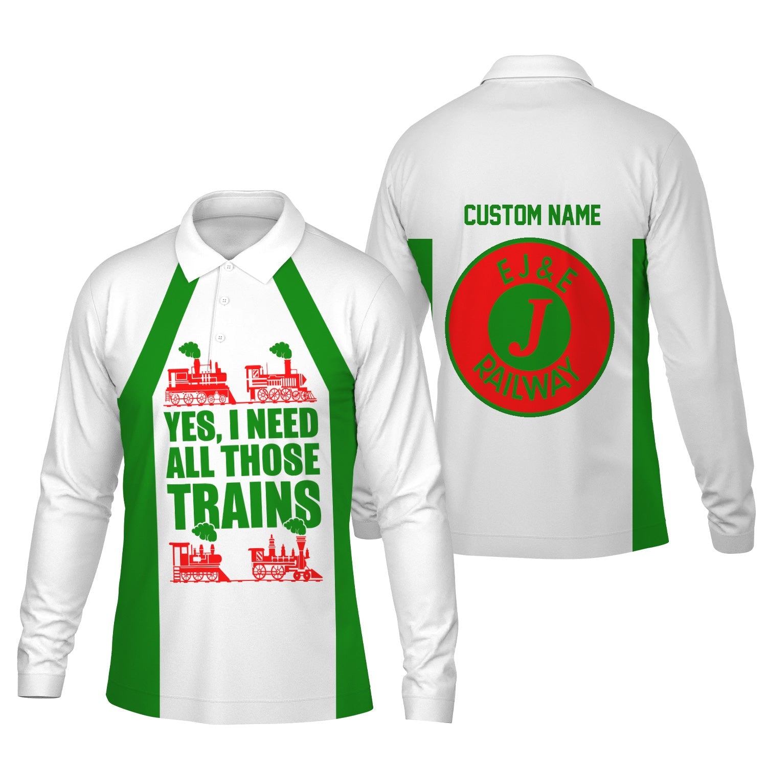 Railspirit Custom Name Elgin Joliet And Eastern Railroad Long Sleeve Polo Shirt Yes I Need All Those Train Printed Shirt