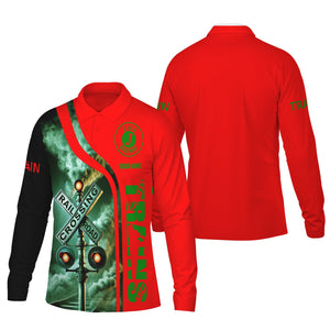 Railspirit Custom Name Elgin Joliet And Eastern Railroad Long Sleeve Polo Shirt Railroad Crossing Sign Printed Shirt