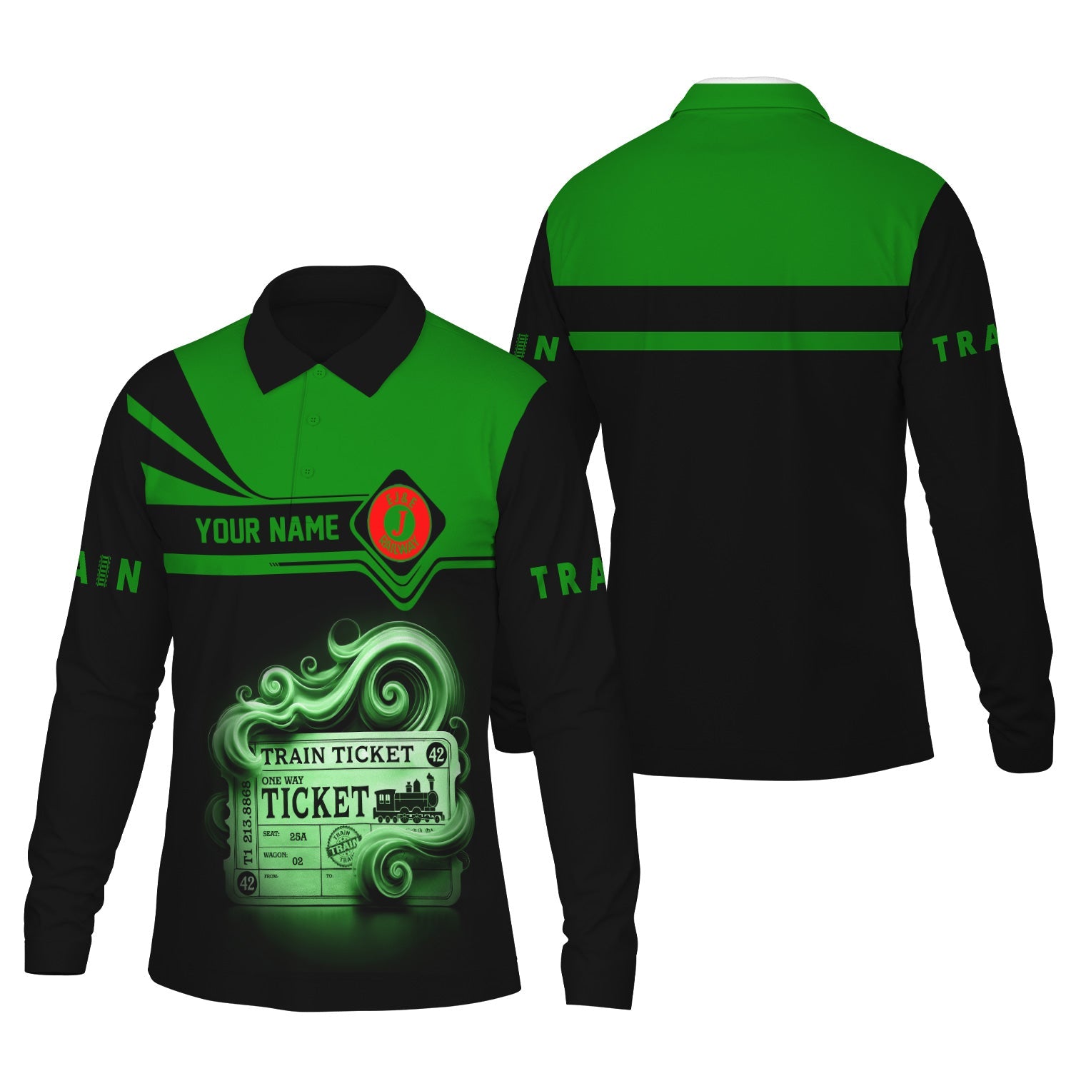 Railspirit Custom Name Elgin Joliet And Eastern Railroad Long Sleeve Polo Shirt Train Ticket Printed Shirt