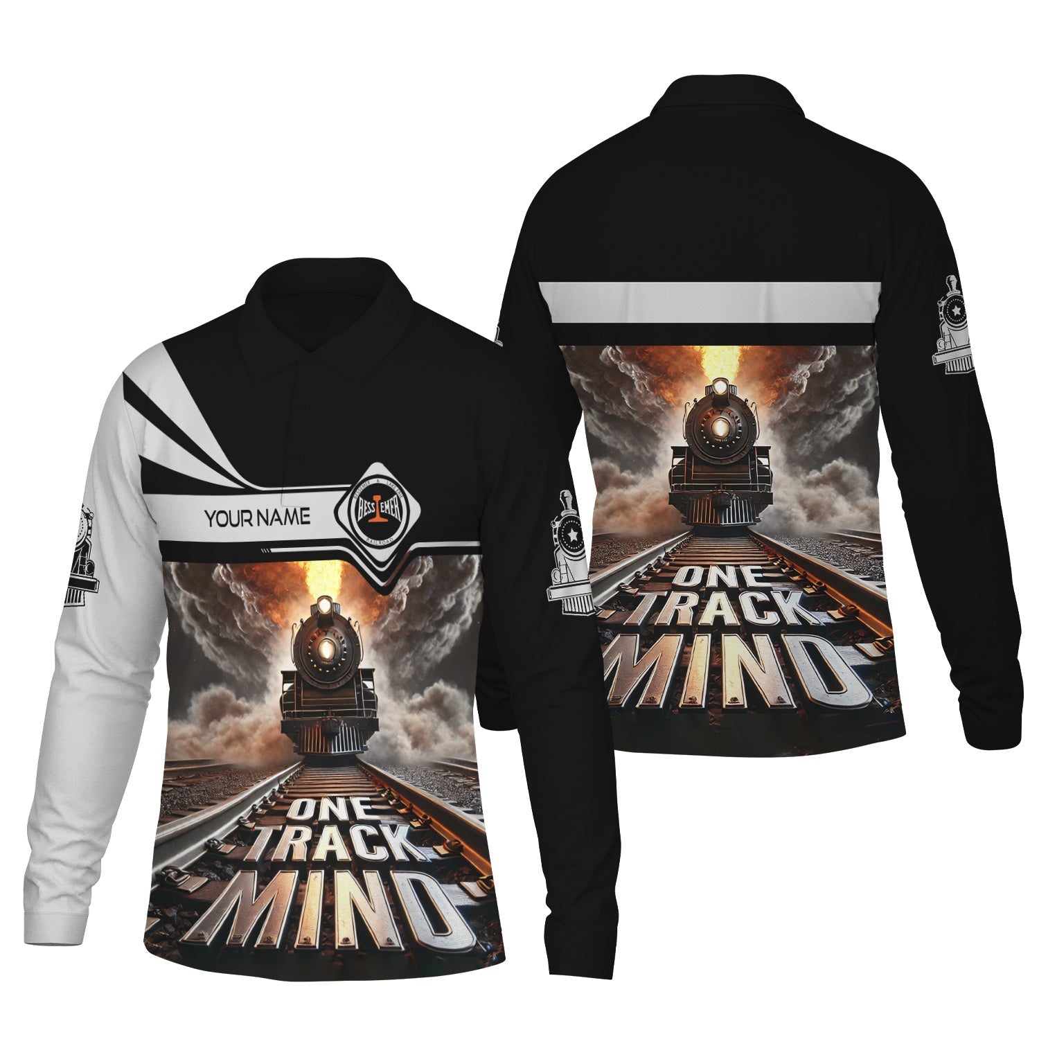 Railspirit Personalized Bessemer And Lake Erie Railroad Long Sleeve Polo Shirt One Track Mind Train Printed Shirt