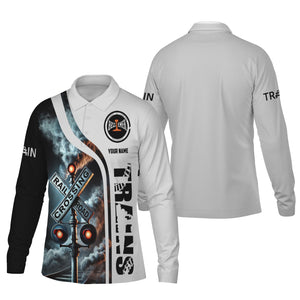 Railspirit Custom Name Bessemer And Lake Erie Railroad Long Sleeve Polo Shirt Railroad Crossing Sign Printed Shirt