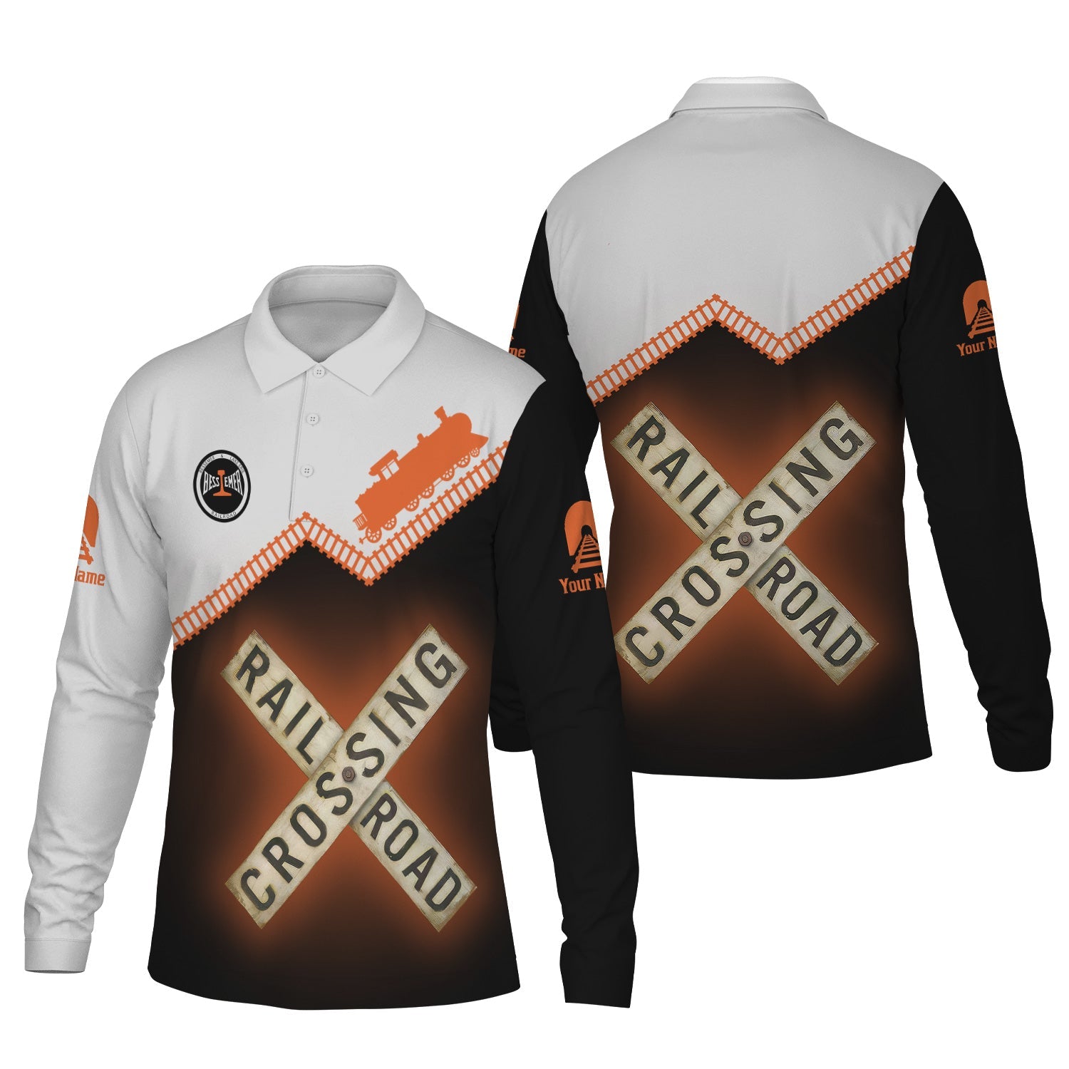 Railspirit Custom Name Bessemer And Lake Erie Railroad Long Sleeve Polo Shirt Railroad Crossing Printed Train Track Shirt
