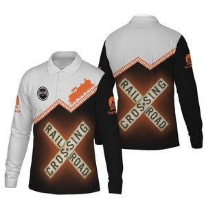 Railspirit Custom Name Bessemer And Lake Erie Railroad Long Sleeve Polo Shirt Railroad Crossing Printed Train Track Shirt