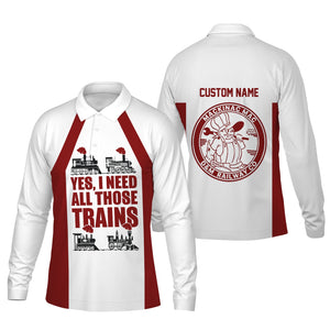 Railspirit Custom Name Detroit & Mackinac Railroad Long Sleeve Polo Shirt Yes I Need All Those Train Printed Shirt