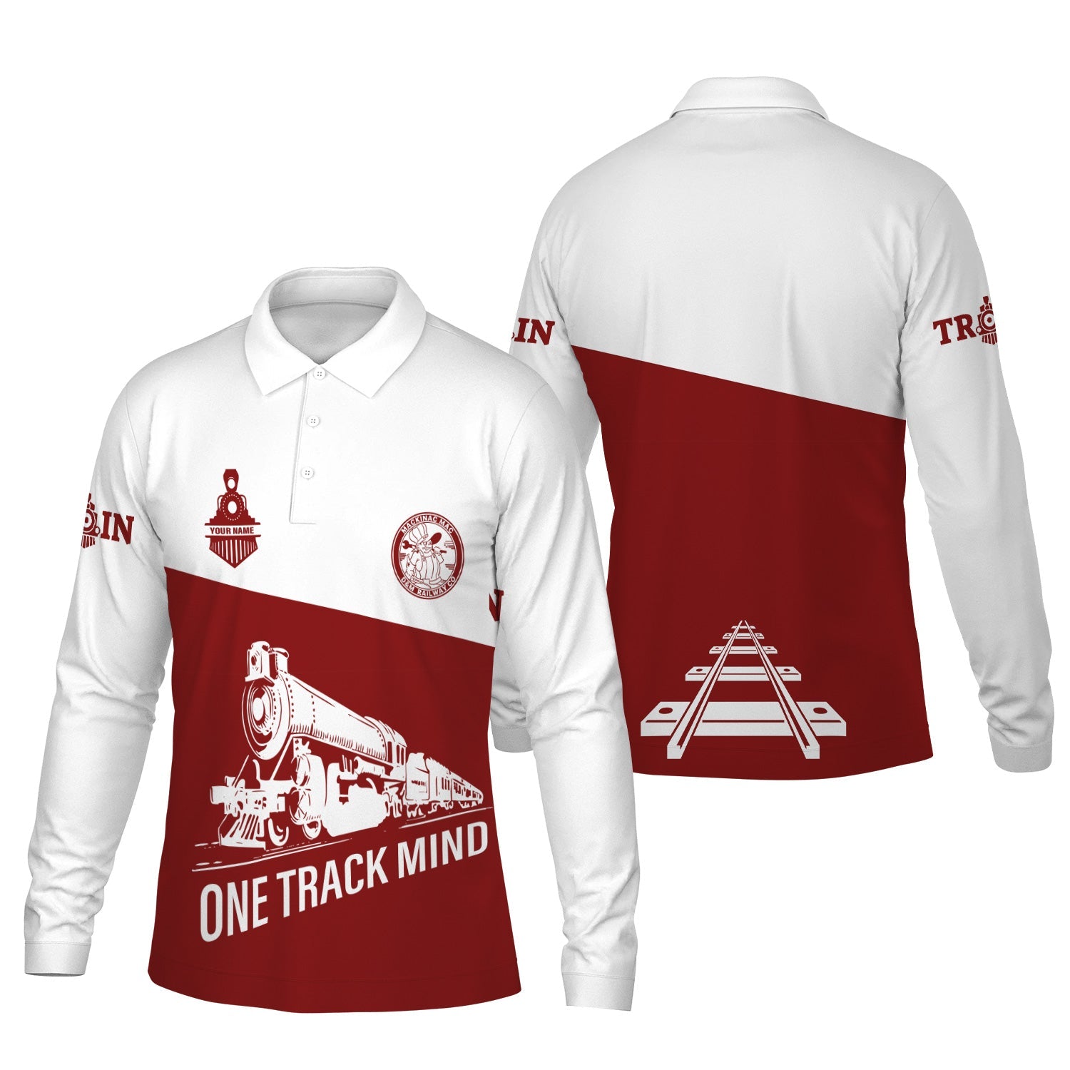 Railspirit Custom Name Detroit & Mackinac Railroad Long Sleeve Polo Shirt One Track Mind Printed Shirt