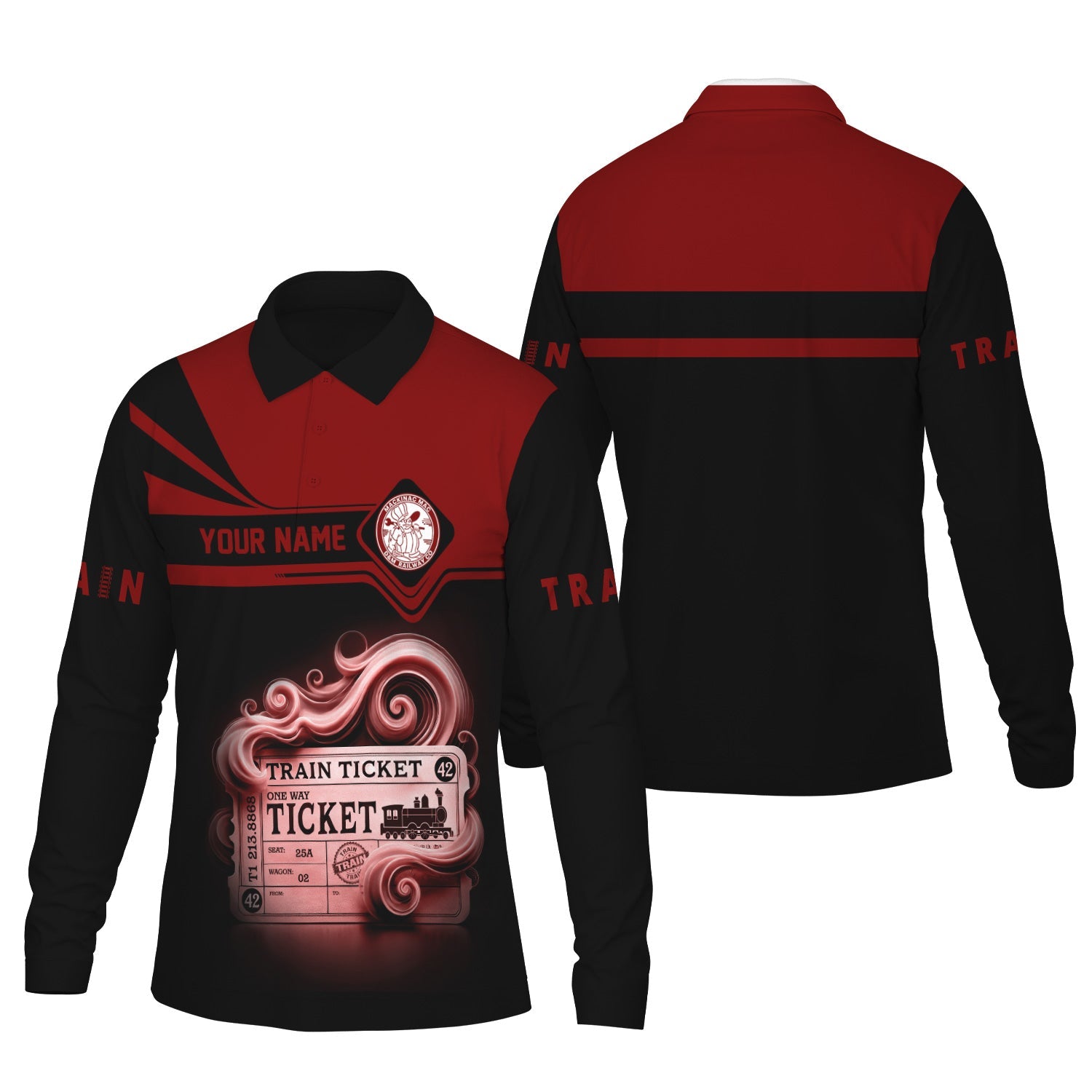 Railspirit Custom Name Detroit & Mackinac Railroad Long Sleeve Polo Shirt Train Ticket Printed Shirt