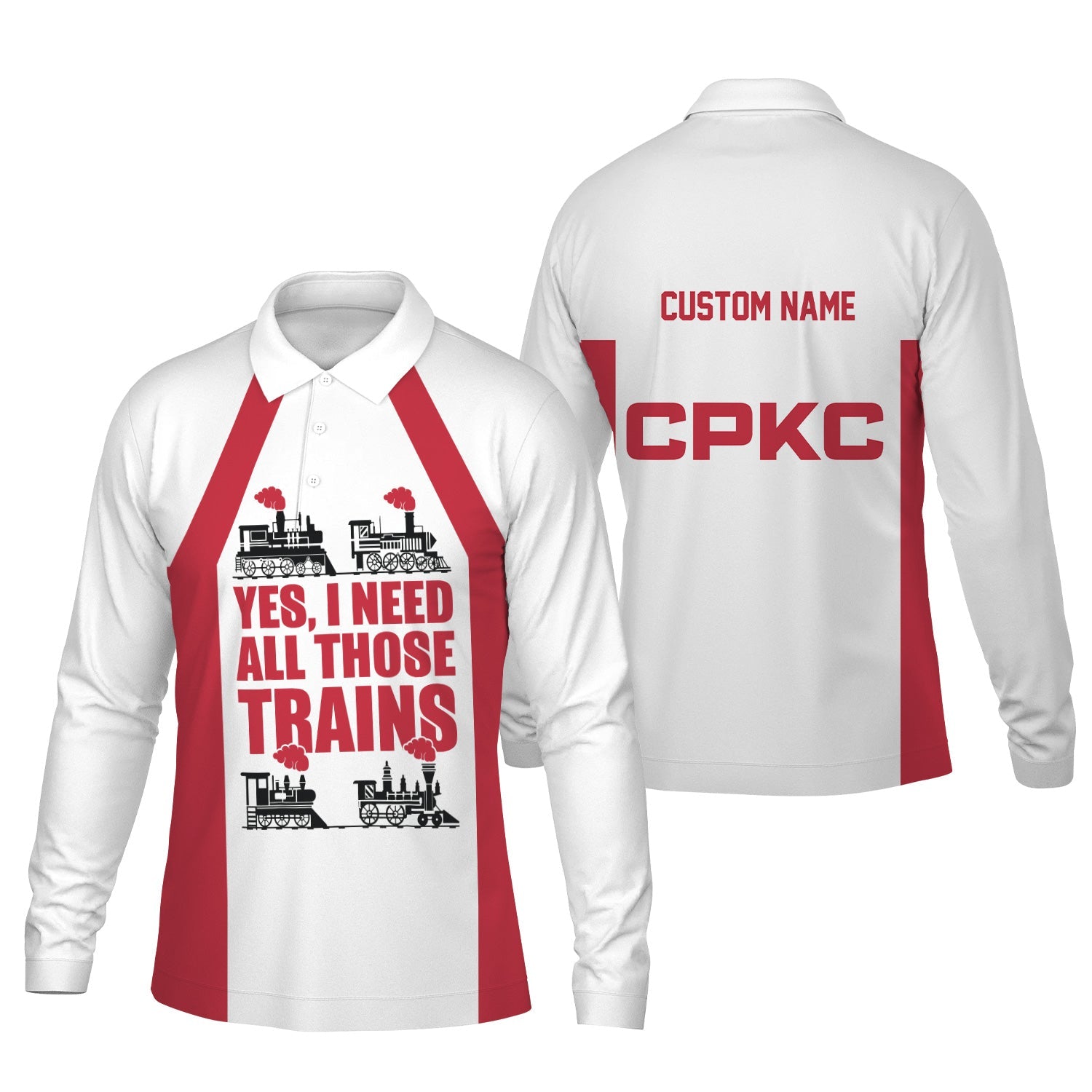 Railspirit Custom Name Canadian Pacific Kansas City Long Sleeve Polo Shirt Yes I Need All Those Train CPKC Printed Shirt