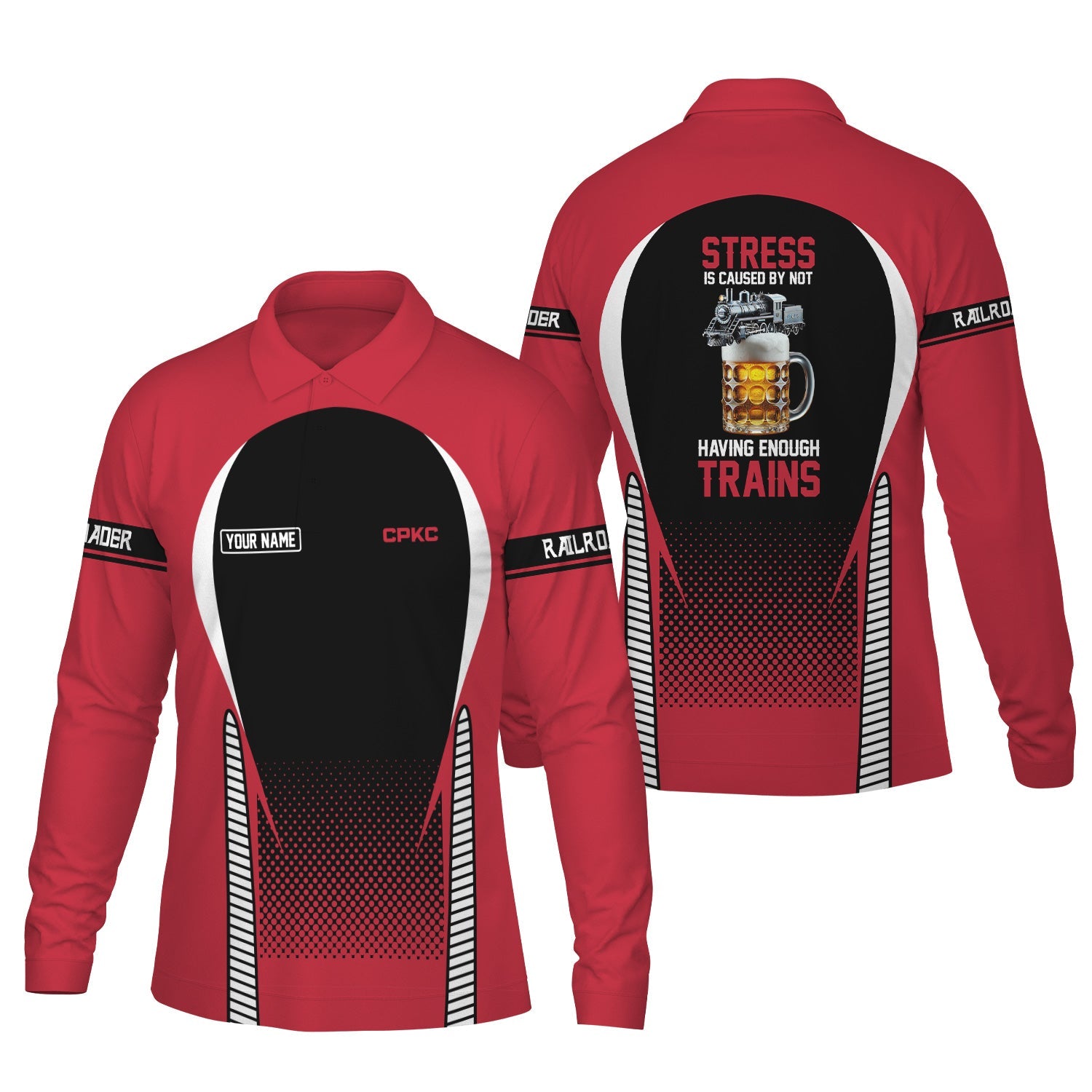 Railspirit Personalized Canadian Pacific Kansas City Long Sleeve Polo Shirt CPKC Train Long Sleeve Polo Shirt Gift Idea For Train Lover