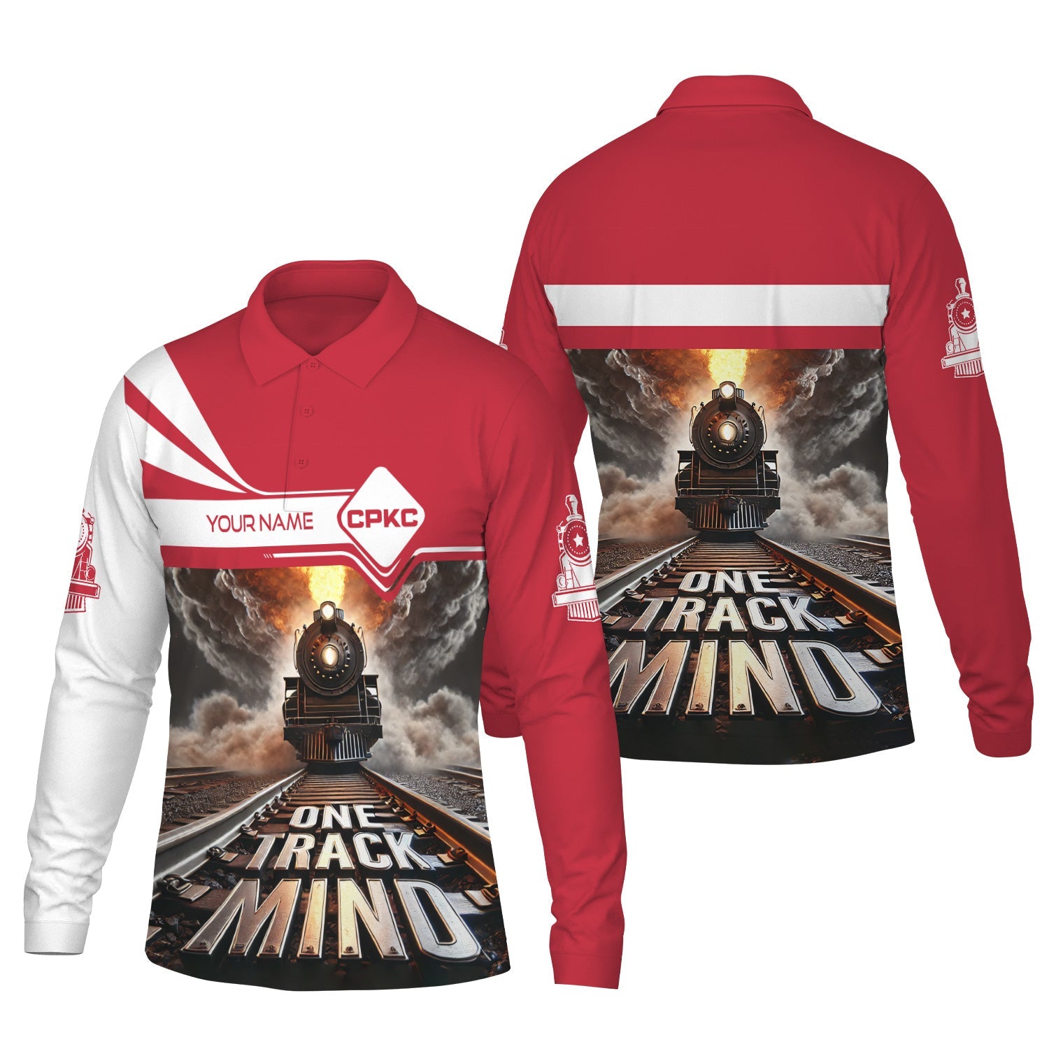 Railspirit Personalized Canadian Pacific Kansas City Long Sleeve Polo Shirt One Track Mind CPKC Train Printed Shirt