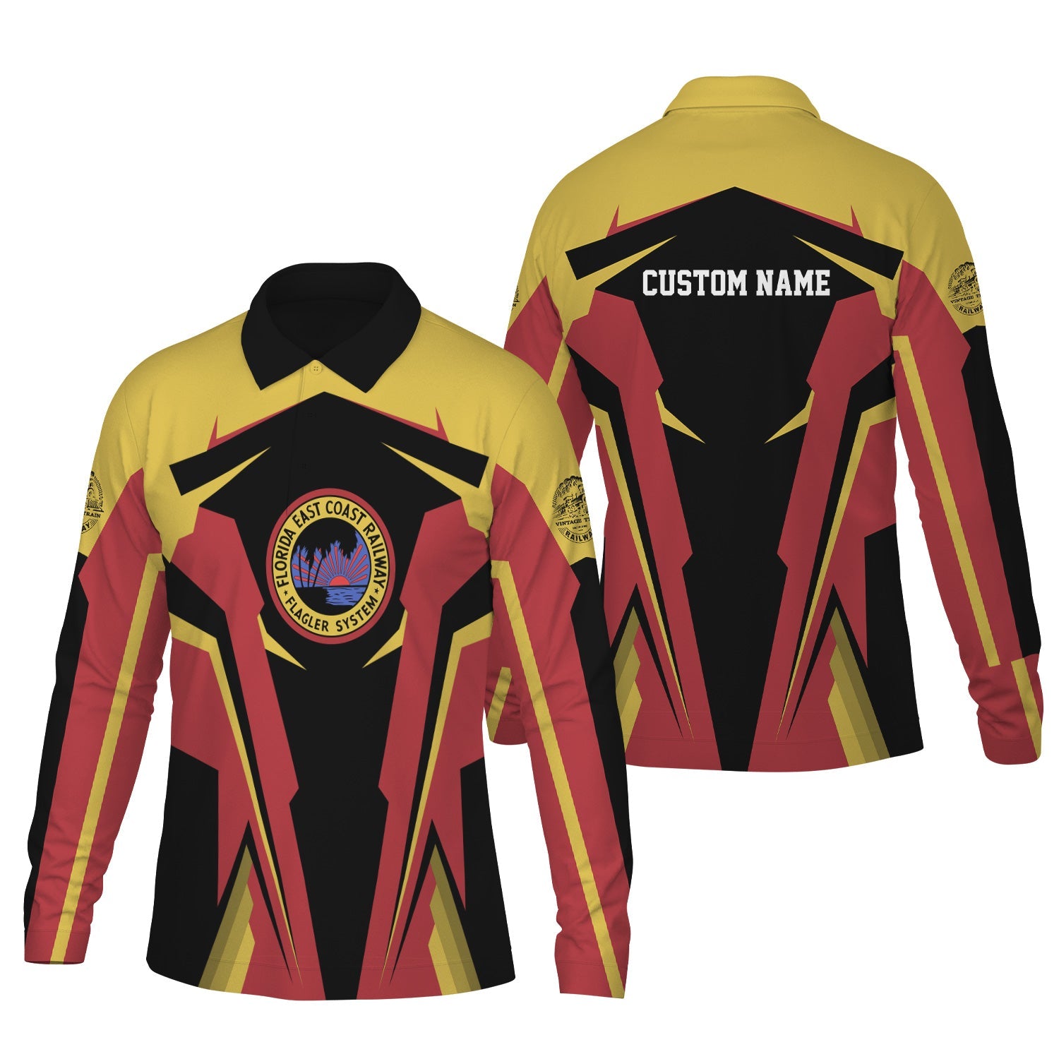 Railspirit Personalized Florida East Coast Railway Long Sleeve Polo Shirt Strong Line Train Long Sleeve Polo Shirt Gift Idea For Train Lover