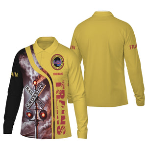 Railspirit Custom Name Florida East Coast Railway Long Sleeve Polo Shirt Railroad Crossing Sign Printed Shirt